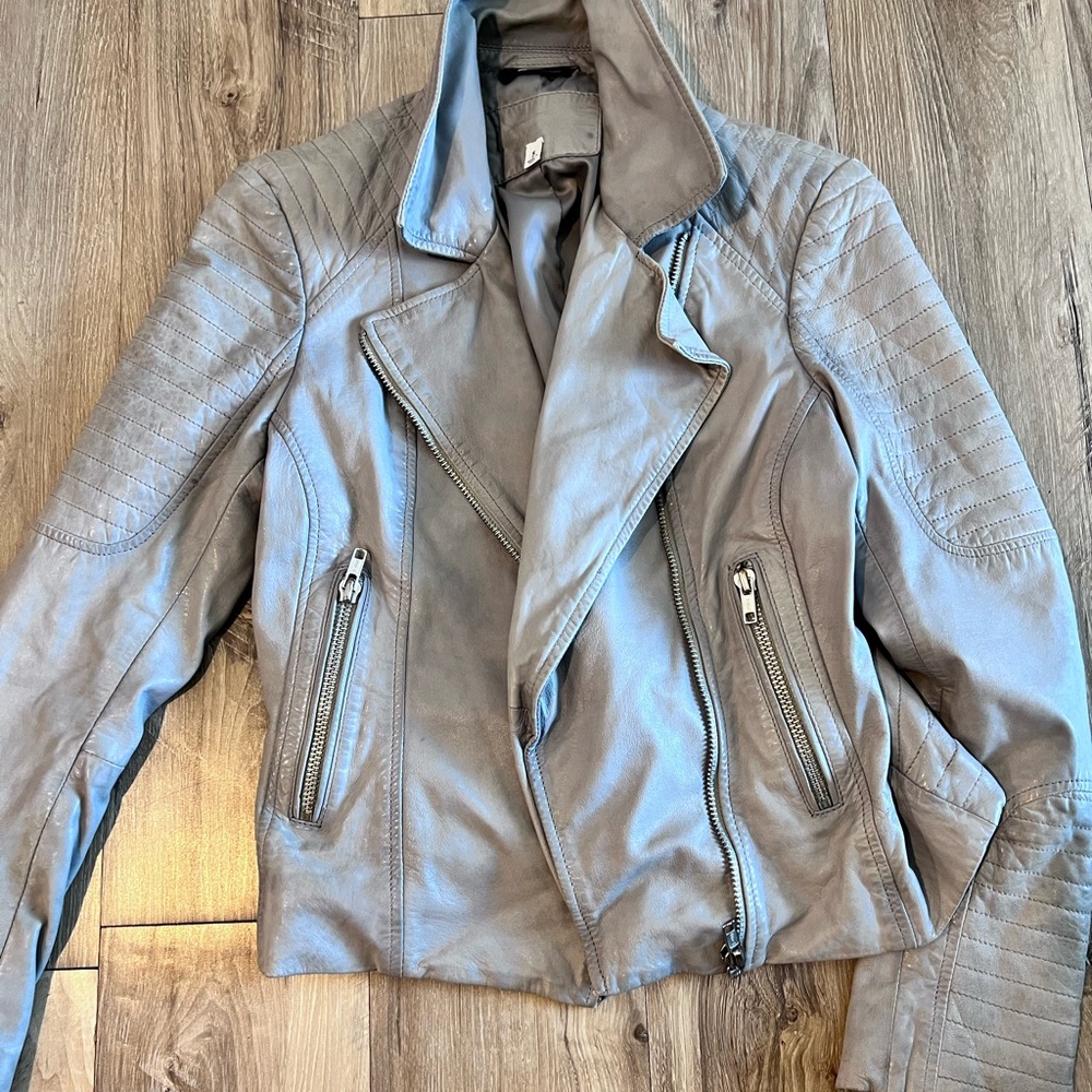 Grey leather moto jacket size small